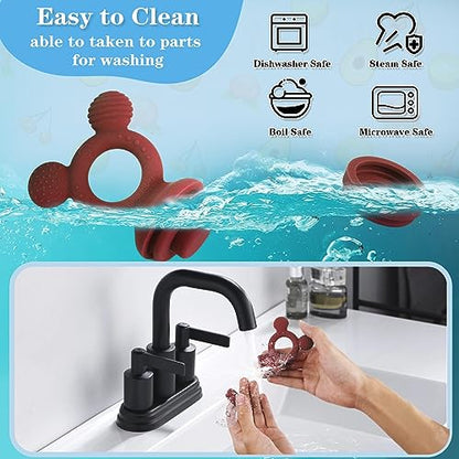 Baby Fruit Feeder, Frozen Teething Toys for Babies, Teether Pacifier with 3 Extra Teats, Eating Essentials, BPA Free Baby Feeding Supplies (Copper) - color: Red