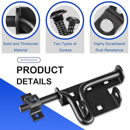 Slide Bolt Gate Latch, 2 Pack Heavy Duty Slide Latches | Thickened Steel, Black Powder Coated; Padlock Hole for Extra Security; for Wood Fence, Barn, Shed, Garden Gates - size: 2 Pack