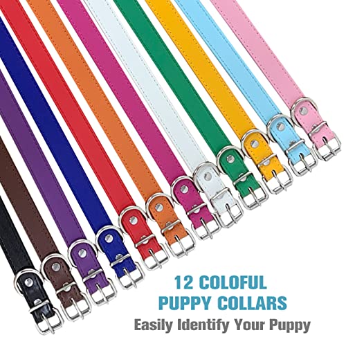 Puppy Collar for Litter Adjustable Leather ID Collars for Puppy Small Dog - size: L(Neck:14''~18'')