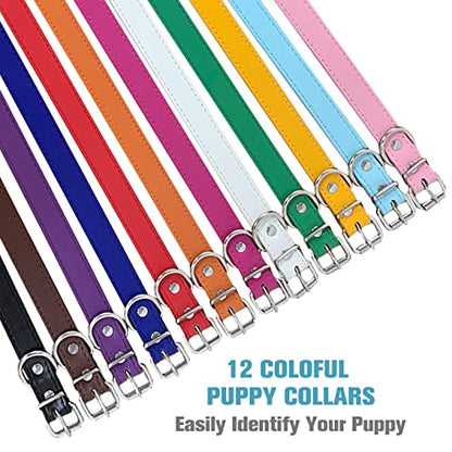 Puppy Collar for Litter Adjustable Leather ID Collars for Puppy Small Dog - size: L(Neck:14''~18'')