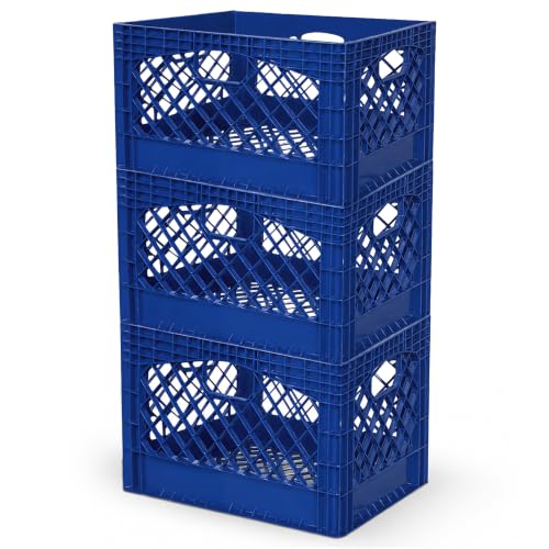 Juggernaut Storage Heavy Duty Milk Crates, 4 Handles, 24 Qt, Blue, 3-Pack - color: Blue, size: 24 Quart, 3-Pack