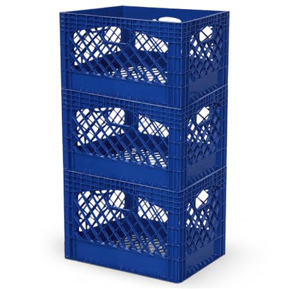 Juggernaut Storage Heavy Duty Milk Crates, 4 Handles, 24 Qt, Blue, 3-Pack - color: Blue, size: 24 Quart, 3-Pack