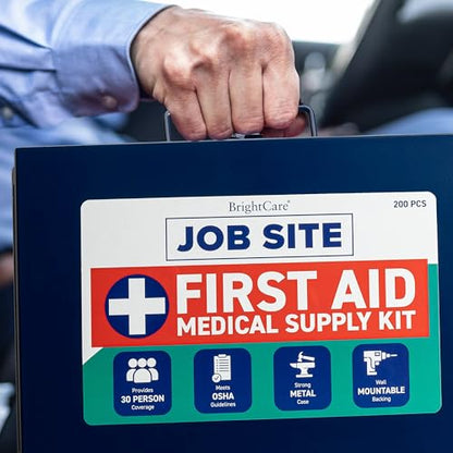 First Aid Kit for Job Site, Contruction & Contractor, Metal Case, 200 Piece | OSHA Compliant, Heavy Duty, Wall Mount & Portable