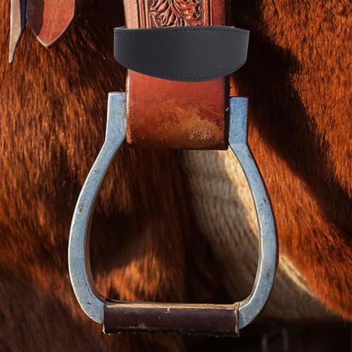 2PCS PU Leather Contoured Horse Fneder Hobble Strap Western Saddle Stirrup Replacement Hobbles with Buckles Black Leather Heavy Weighted Harness Accessories for Horse