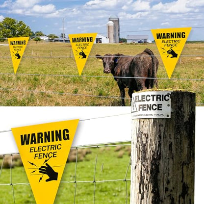 [7''x10''x36ft] Warning Electric Fence Safe Sign - Greater Coverage and High Visibility - OSHA 500Lb Rated - style: Yellow Warning Electric