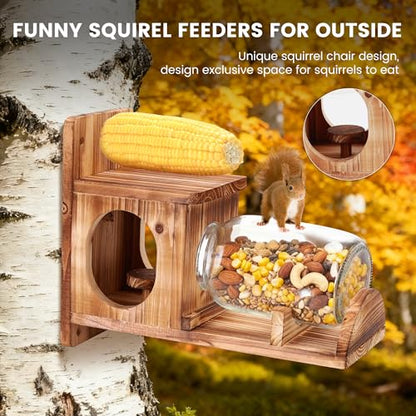 Wooden Squirrel Feeder with Glass Jar, Outdoor Chipmunk Feeder