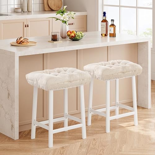 Rectangular Stool Cushion Set of 2, Soft Saddle Stool Cushions with Ties, Nonslip and Washable, Beige, 18 x 10.5 x 4 Inch - color: Beige, size: Pack of 2