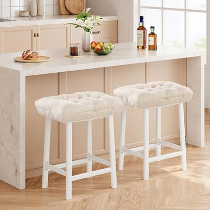 Rectangular Stool Cushion Set of 2, Soft Saddle Stool Cushions with Ties, Nonslip and Washable, Beige, 18 x 10.5 x 4 Inch - color: Beige, size: Pack of 2