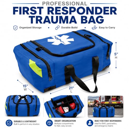 NOVAMEDIC NM-4124 Empty Trauma First Aid Medical Bag, 21"x15"x5", Multi Compartment First Responder Carrier for EMT, Paramedics, Emergency and Medical Supplies Kit, Lightweight and Durable (Blue) - color: Blue