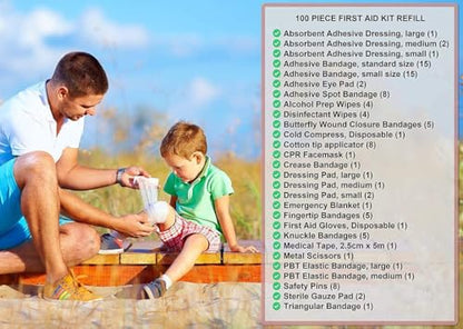 First Aid Kit Refill - 100 Piece - Extra Replacement Supplies for First Aid Kits, Loose Packed Restock Supply Pack