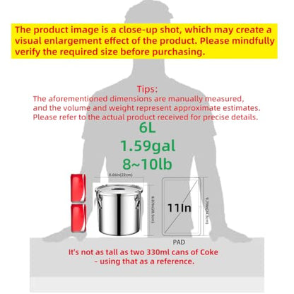 stainless steel food storage containers with lids lock clips airtight container large airtight for rice flour sugar grain coffee bean storage containers Kitchen jar (1.59gal/6L) - size: 1.59gal
