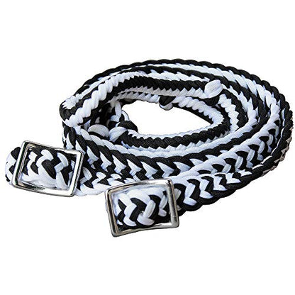 HILASON Braided Poly Barrel Horse Racing Reins Flat Grip Knots 1" X 8Ft | Rein Gifts - color: Black-White