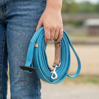 35' Flat Cotton Web Lunge Line with Bolt Snap & Rubber Stop - By Southwestern Equine (35', Turquoise) - color: Turquoise, size: 35'