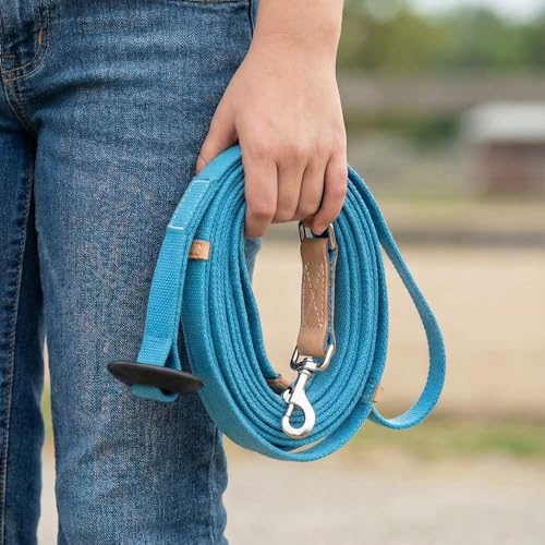 35' Flat Cotton Web Lunge Line with Bolt Snap & Rubber Stop - By Southwestern Equine (35', Turquoise) - color: Turquoise, size: 35'