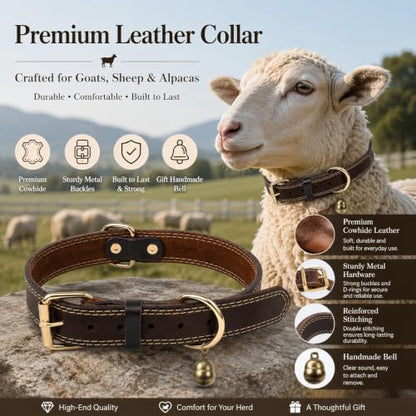 Genuine Leather Goat Collar with Brass Bell,S-18 (Neck Fits 11"-15") - size: S-18" (Neck Fits 11"-15")