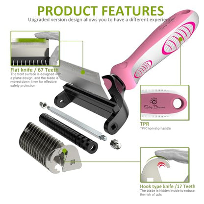 Spring Blossoms-2 in 1 Professional Grooming Rake for Cats & Dogs-Dematting Comb for Easy Mats & Tangles Removing,Pet Brush Safe No More Nasty Shedding and Flying Hair (Purple) - color: Purple