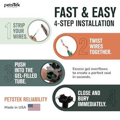 PetsTEK 20 Pack Direct Bury Waterproof Wire Splice Kit, Wire Nut Electrical Connectors for Wire Break Repair, Compatible with PetSafe, SportDog, Dogtra In-Ground Dog Fence Systems, Made in USA - size: Pack of 20