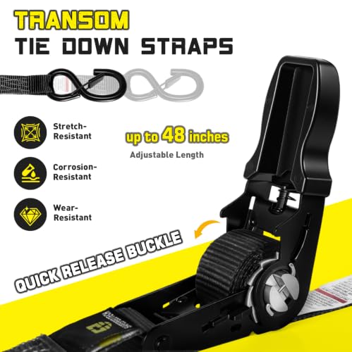Boat Tie Down Straps to Trailer, 1 Inch x 4 FT Boat Transom Straps, 2100 LBS Break Strength with Security Lock S Hooks, Adjustable Boat Straps for Trailer, Jet ski, Boat, Kayak - color: Black