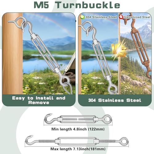 Dpyrrhic Turnbuckles for Cables Wires, 50Ft 1/16 Inch Stainless Steel Vinyl Coated Wire Trellis Kit,M5 Turnbuckle Tension Kit for Cable Railing Clothesline DIY Balustrades Etc - size: 50FT