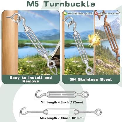 Dpyrrhic Turnbuckles for Cables Wires, 100Ft 1/16 Inch Stainless Steel Vinyl Coated Wire Trellis Kit,M5 Turnbuckle Tension Kit for Cable Railing Clothesline DIY Balustrades,String Lights Hanging - size: 100Ft