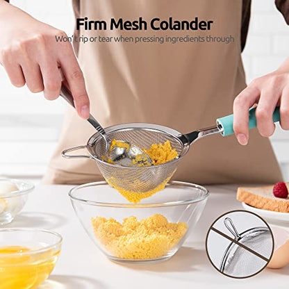 18/8 Stainless Steel Mesh Strainer: U-Taste 3.9 Inch Kitchen Fine Mesh Sieve Food Colander with Riveted Sturdy Silicone Handle and 30 Mesh Hole for Straining Flour, Quinoa, Tea, Juice (Aqua Sky) - color: (1) Aqua Sky, size: Small (3.9 x 11.1 in)