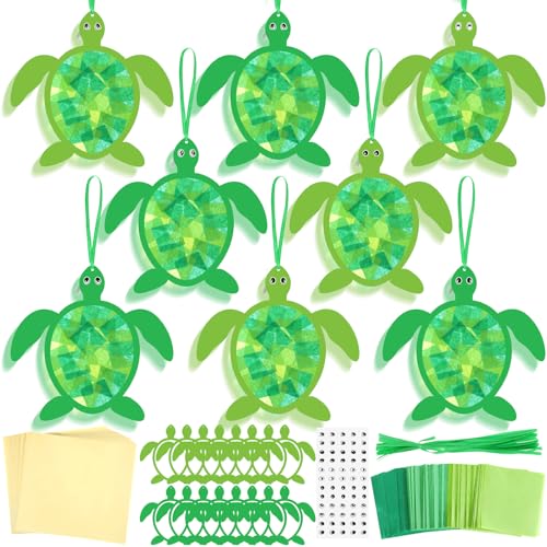 AmazingSpark 30 Pcs Sea Turtle Suncatchers VBS Crafts Ocean DIY Kit | Rainforest Activities, Stained Glass Tissue Paper Art, Summer Camp Bulk, Hanging Decor for Classroom Parties - style: Tortoise