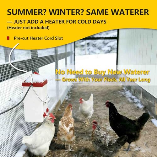 PVC Hanging Chicken Waterer with Hook, 1 Gal, 2 Auto-Fill Cups & Nipples