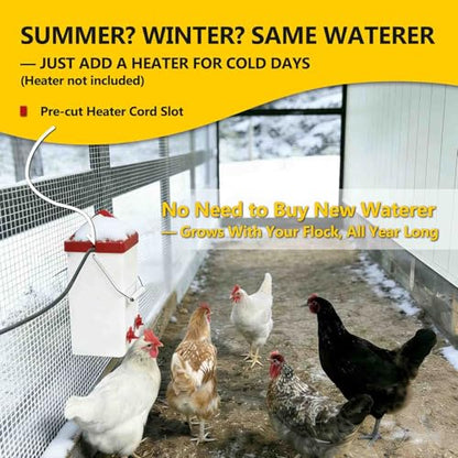 PVC Hanging Chicken Waterer with Hook, 1 Gal, 2 Auto-Fill Cups & Nipples