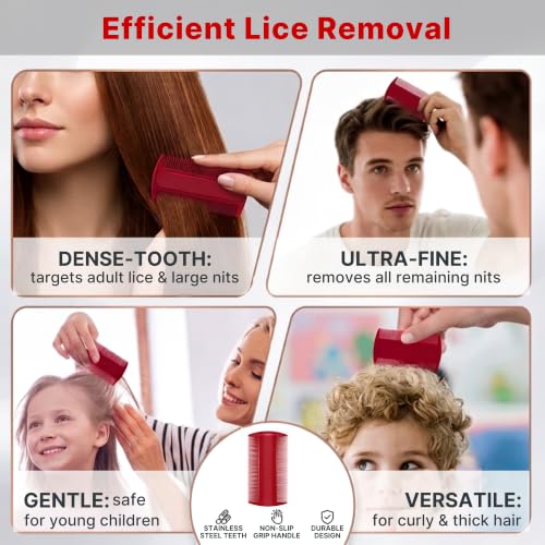 7-Piece Lice Removal Kit, 3 Combs Stainless Steel Lice Combs with Protective Wrap, Spray Bottle & Hair Clips, Pouch Removes Lice, Nits & Eggs, for All Hair Types
