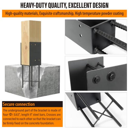 2 pack Heavy Duty Stainless Steels U-Shape 6"x6"(Actual 5.5"x5.5") Wet Concrete Fence Post Holder for Terrace psot base, Wood Gazebo, Fences, Deck railings wood post bracket anchors (Dark Grey) - size: 6"x6"(Actual 5.5"x5.5")