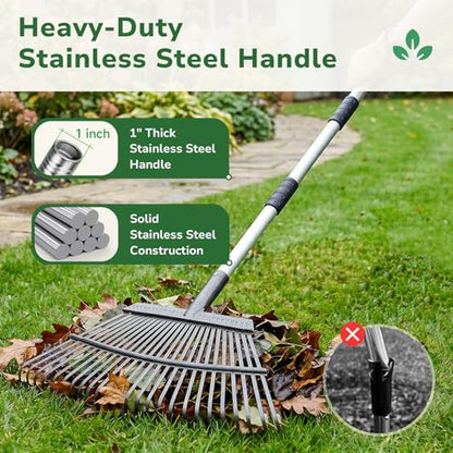 GreatBuddy Leaf Rake and Leaf Bags Combo, Adjustable Metal Garden Rake 29''-72'' 11 Tines, 2 Pack 53 Gallon Reusable Yard Waste Bags, Heavy Duty Lawn Rake with Dustpan Leaf Collector for Yard Cleanup - size: 11 tines & 53 gal 2 packs