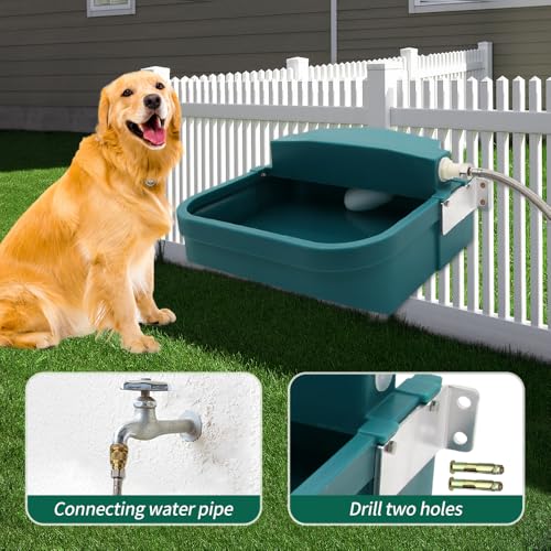 Automatic Dog Water Bowl 9L/300oz Large for Chicken Cattle Horse Sheep Goat | Wall mounted chew‑proof With 78.74”Garden Hose Float Valve Easy to clean with drainage hole Easy to Clean Outdoor Indoor