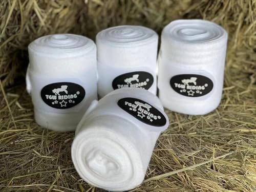 Horse Polo Leg Wraps, Equine Fleece Polo Wraps (Set of 4) - Horse Leg Bandages (White) - color: White
