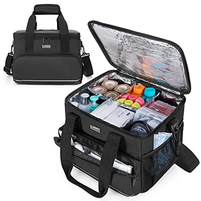 Trunab Insulated Medical Bag with Dividers, Medicine Pouch, Black - color: Black, size: Large