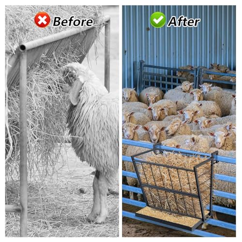 2-in-1 Wall Mount Hay Feeder, Black Grain Rack for Goats, Horses, Sheep - color: black