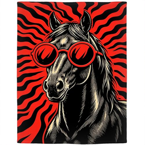 Dark Horse Flannel Fleece Throw Blanket, Cool Animal Wearing Sunglasses, Soft Cozy Lightweight Decorative Blanket for Sofa Couch Bed Camping, Gifts for Men Women, 60" x 80" - color: Dark Horse, size: 60" x 80"