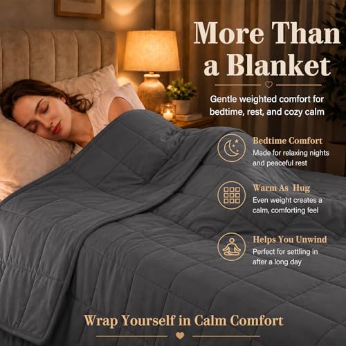 L'AGRATY Weighted Blanket for Adults 15lbs, 48"x72", Dark Grey Twin Full Size Heavy Throw Blanket, Cooling, Breathable, Microfiber with Glass Beads, Big, Washable, All-Season - color: 01-dark Grey, size: 48" x 72" | 15lbs