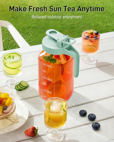 64 oz Mason Jar Pitcher, Glass Pitcher with Lid for Sun Tea & Iced Tea - color: Green, size: 64 Ounces