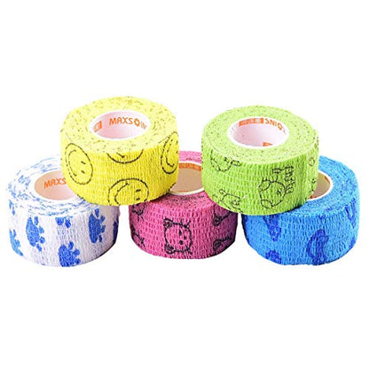 Stmandy Vet Wrap Bulk, Bandage Wrap Vet Tape 1 Inch,Waterproof Self Adherent for The People or The pet(cat, Dog, Horse and so one) who was injure or Have Wounds (Cartoon) - size: 5rolls*1 Inch