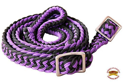 HILASON Braided Poly Barrel Horse Racing Reins Flat Grip Knots 1" X 8Ft | Rein Gifts - color: Purple-Black