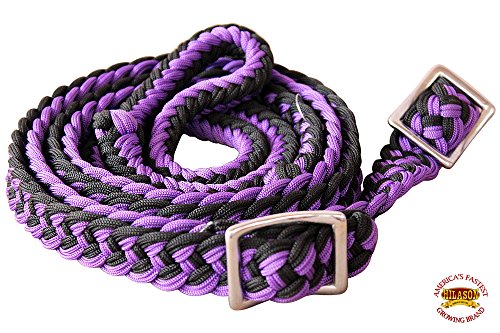 HILASON Braided Poly Barrel Horse Racing Reins Flat Grip Knots 1" X 8Ft | Rein Gifts - color: Purple-Black