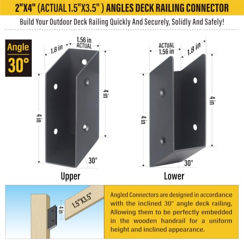 8 Pair(16pack) 30° Stair Stainless Steels Deck Railing Bracket Connectors, for 2x4 (Actually 1 ½" x 3 ½") Wood Deck Railing Post to handrail Connection (Matte Black) - size: Angles 30°