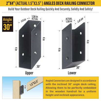 8 Pair(16pack) 30° Stair Stainless Steels Deck Railing Bracket Connectors, for 2x4 (Actually 1 ½" x 3 ½") Wood Deck Railing Post to handrail Connection (Matte Black) - size: Angles 30°