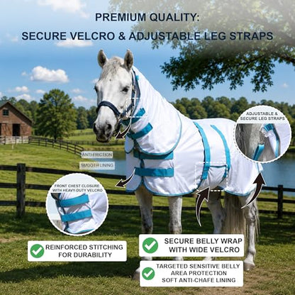 Mini Horse & Pony Mesh Fly Sheet with Neck & Belly Wrap White 46 - color: White, size: 46"