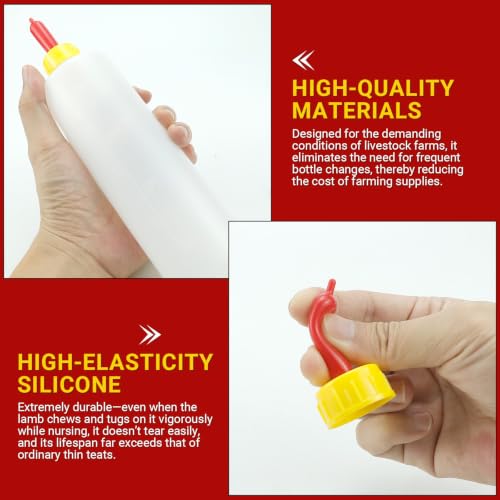 Lamb Feeding Bottle, 400 ML 5Pcs Animal Milk Feeder with 5 Pcs Replacement Nipples for Feeding Sheep Lamb