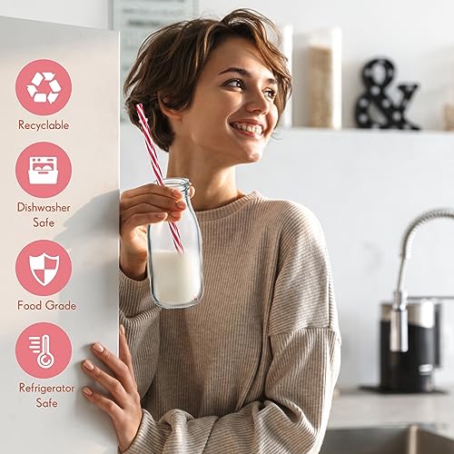 Tioncy 20 Pack 8.5 oz Reusable Glass Milk Bottles with Lids and Straws