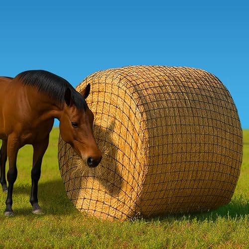 5x5 ft Round Bale Hay Net for Horses – 2 Inch Hole Slow Feeder – 4x4 and 6x6 Sizes Also Available – Knotless Mesh Design – Easy to Put On Over Bales – Built for Everyday Horse Feeding - size: Bale Size 5x5 FT