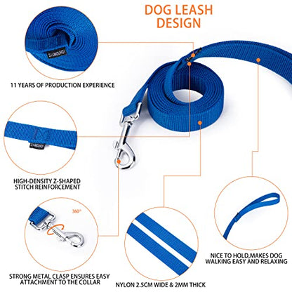 Strong Durable Nylon Dog Training Leash, 1 Inch Wide Traction Rope, 6 ft 10ft 15ft Long, for Small and Medium Dog (Blue, 6 Feet) - color: Blue, size: 6 Feet