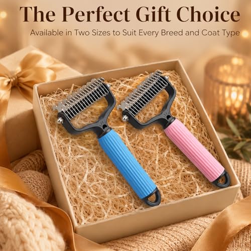2PCS Pet Grooming Combo - Blue Deshedding Brush with Metal Comb for Detangling and Dematting Long, Matted Fur on Cats and Dogs (2PCS-A) - color: 2PCS-A