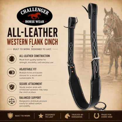 Pro Rider Challenger Western Horse Leather Rear Flank Back Saddle Cinch w/Billets 9758BK